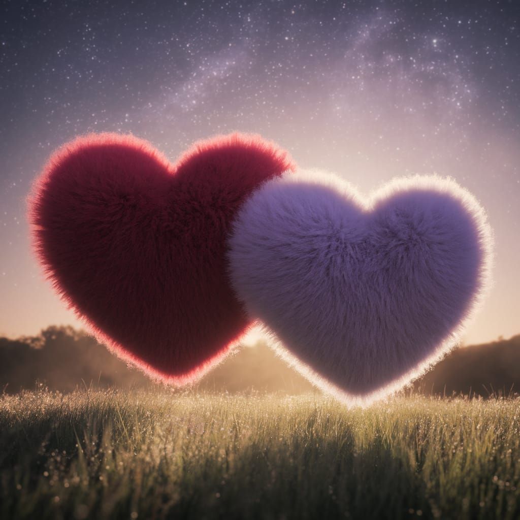 Puffy Hearts Floating in Twilight Sky