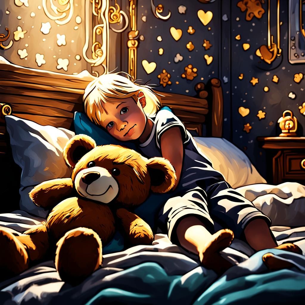 Cozy Nighttime Scene in a Whimsical Bedroom