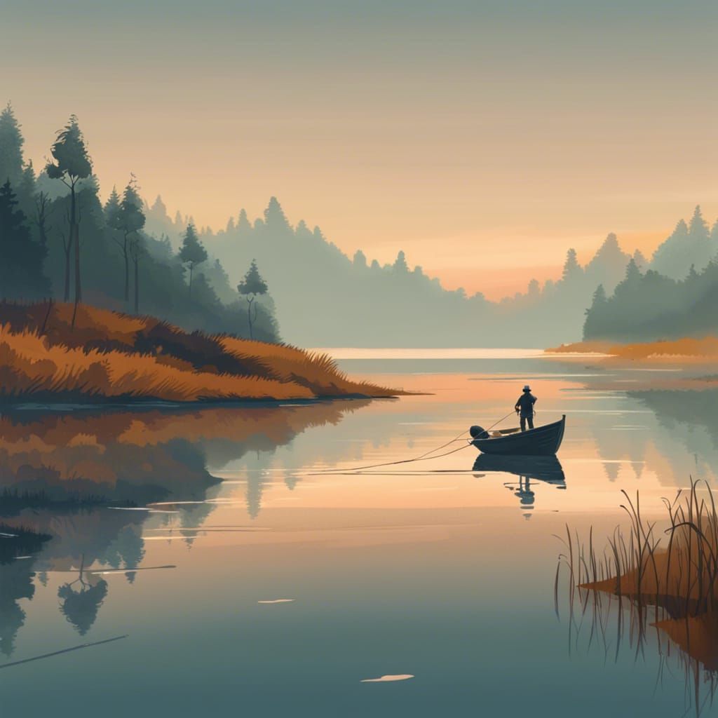 A Lone Fisherman Settles in for a Tranquil Morning of Reflec...