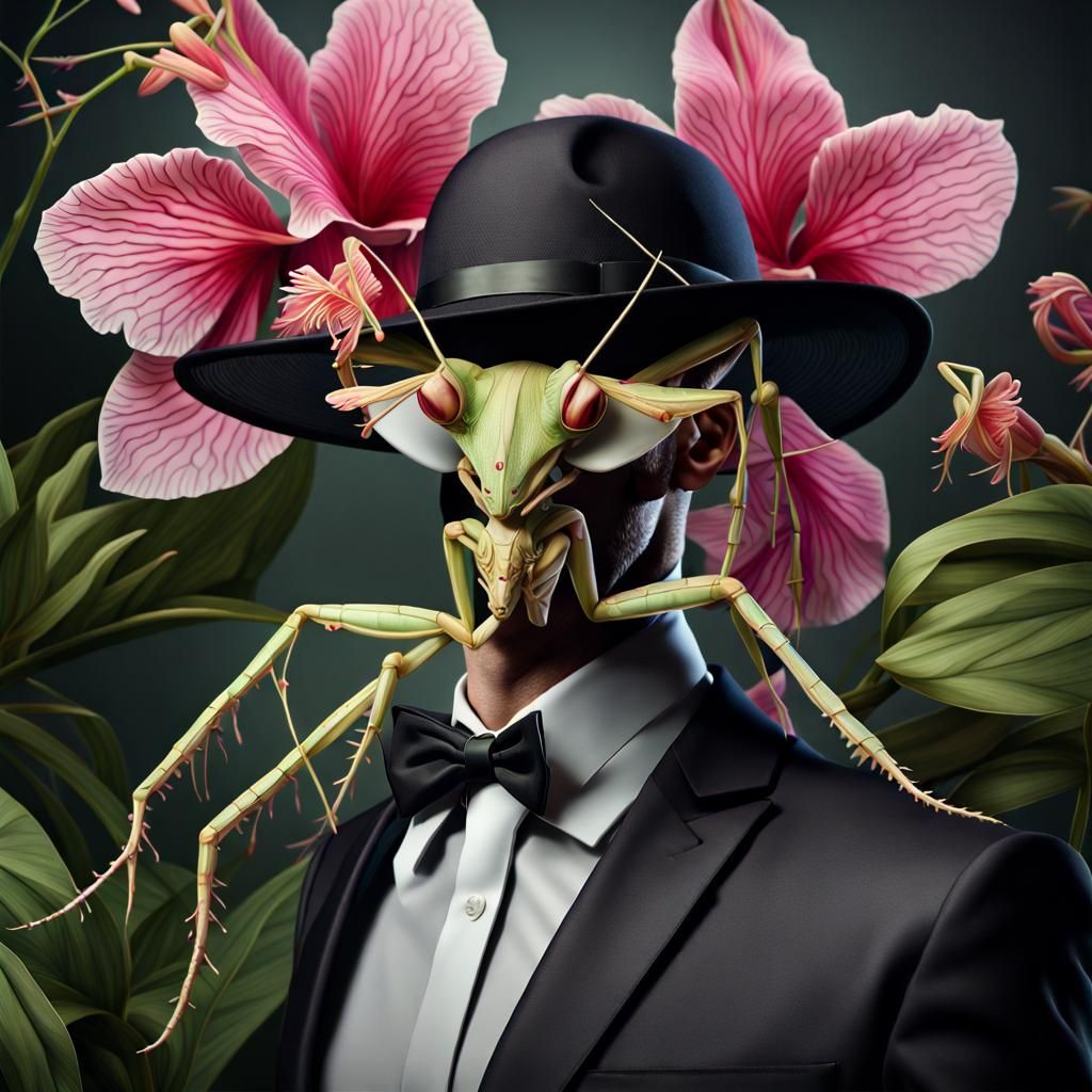 Surreal Orchid Mantis Hybrid in Hyperrealistic Delicate Styl...