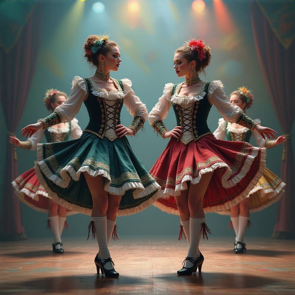 Irish Dancers Performing Hornpipe in Hyperrealistic Style