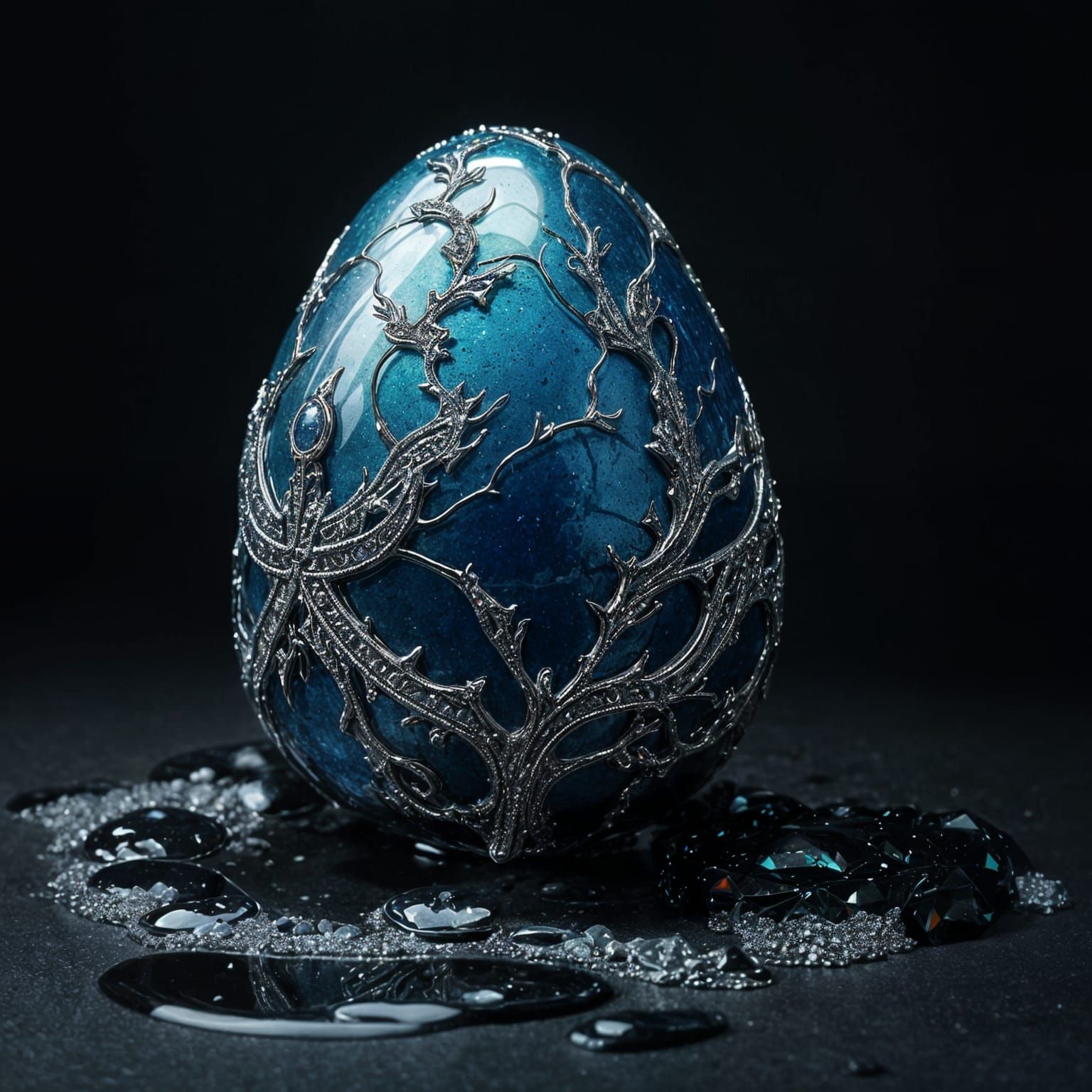 Majestic Iridescent Dragon Egg on Dark Background with Gemst...