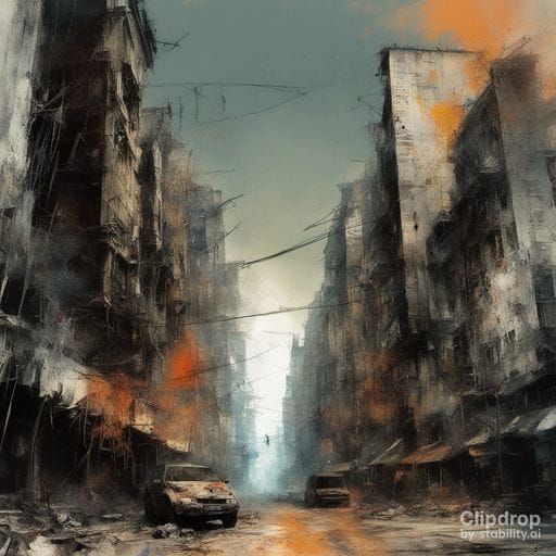 Post-Apocalyptic Metropolis in Vibrant Oil Painting Style