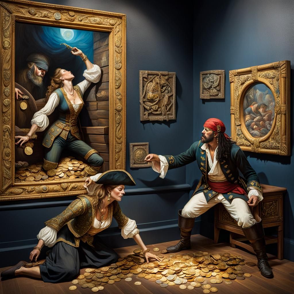 Pirate and Lady in Elegantly Framed Scenes