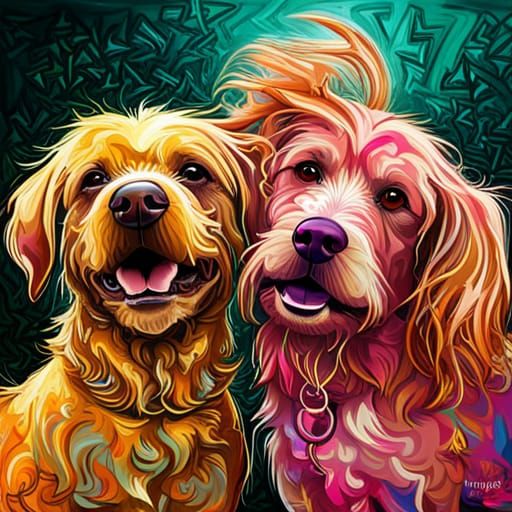 Friendly Dogs in Vibrant Street Art Style