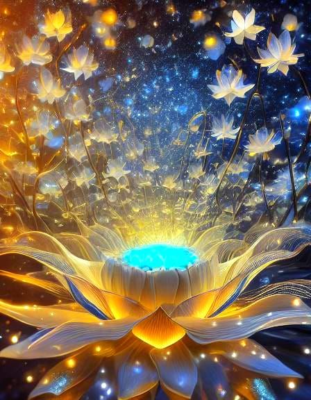 Surreal Lotus Goddess in Cosmic Neon Holographic Art