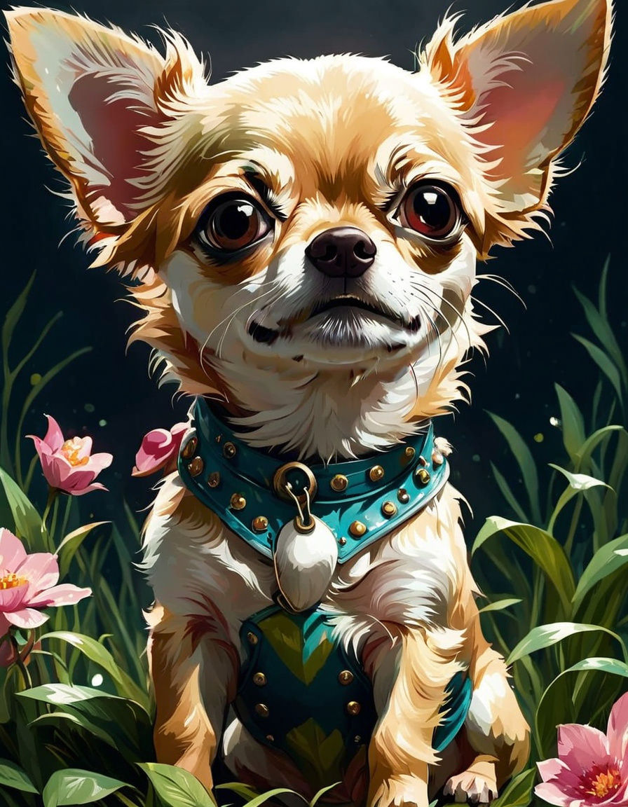 Adorable Chihuahua Puppy in Spring Floral Digital Art