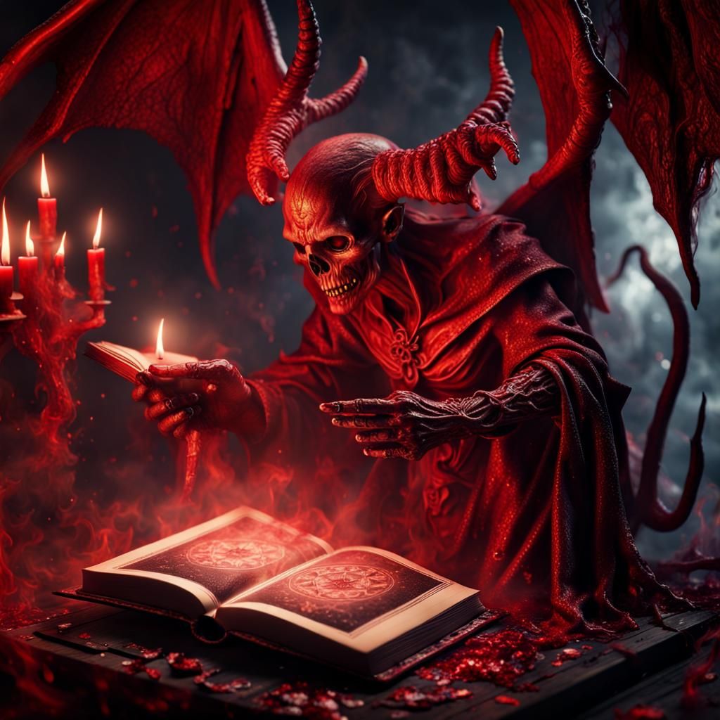 Epic Satanic Illuminated Manuscript in Glittering Red Haze