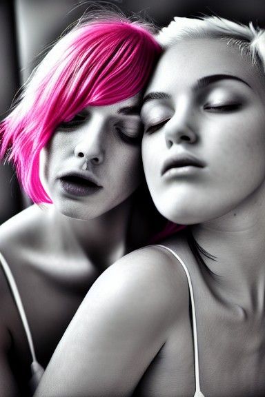 Romantic Lesbian Couple in a Tender Kiss