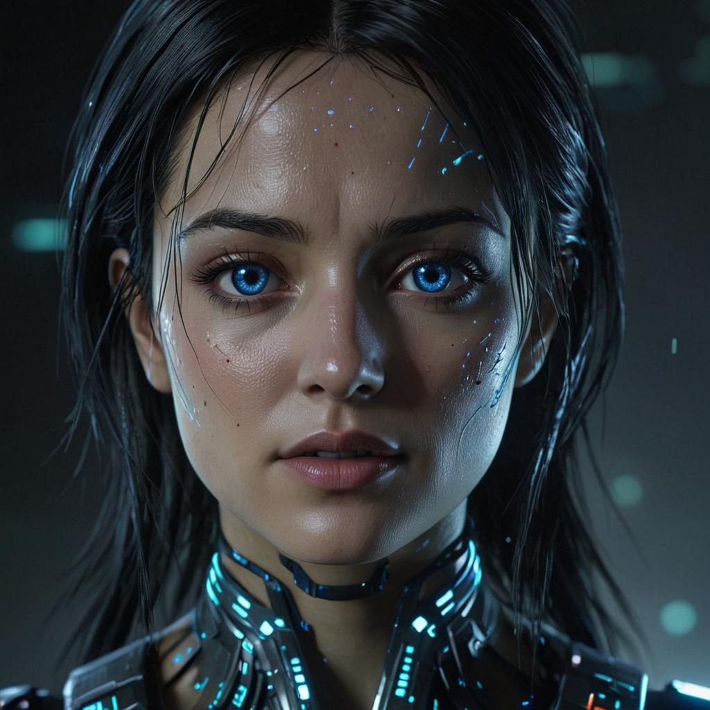 (Double Exposure Image Of The Face Of AI Cortana System Shoc...