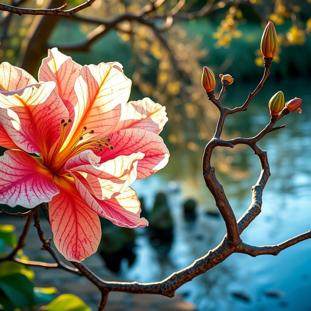 Intricate Magnolias on Curving Ancient Branches