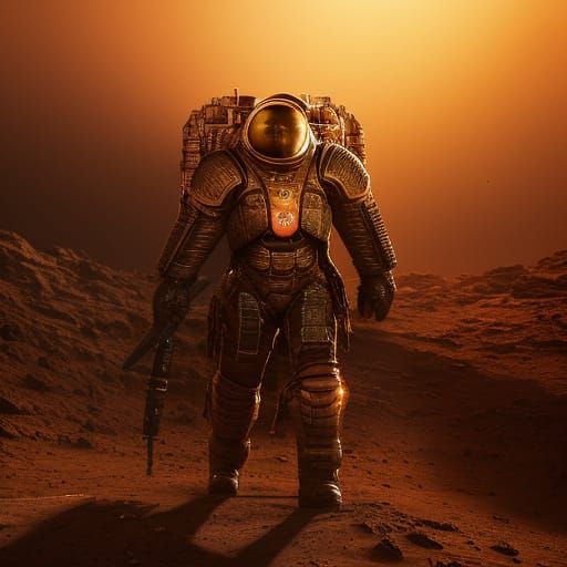 Ancient Astronauts in Moody Golden Light on Phobos