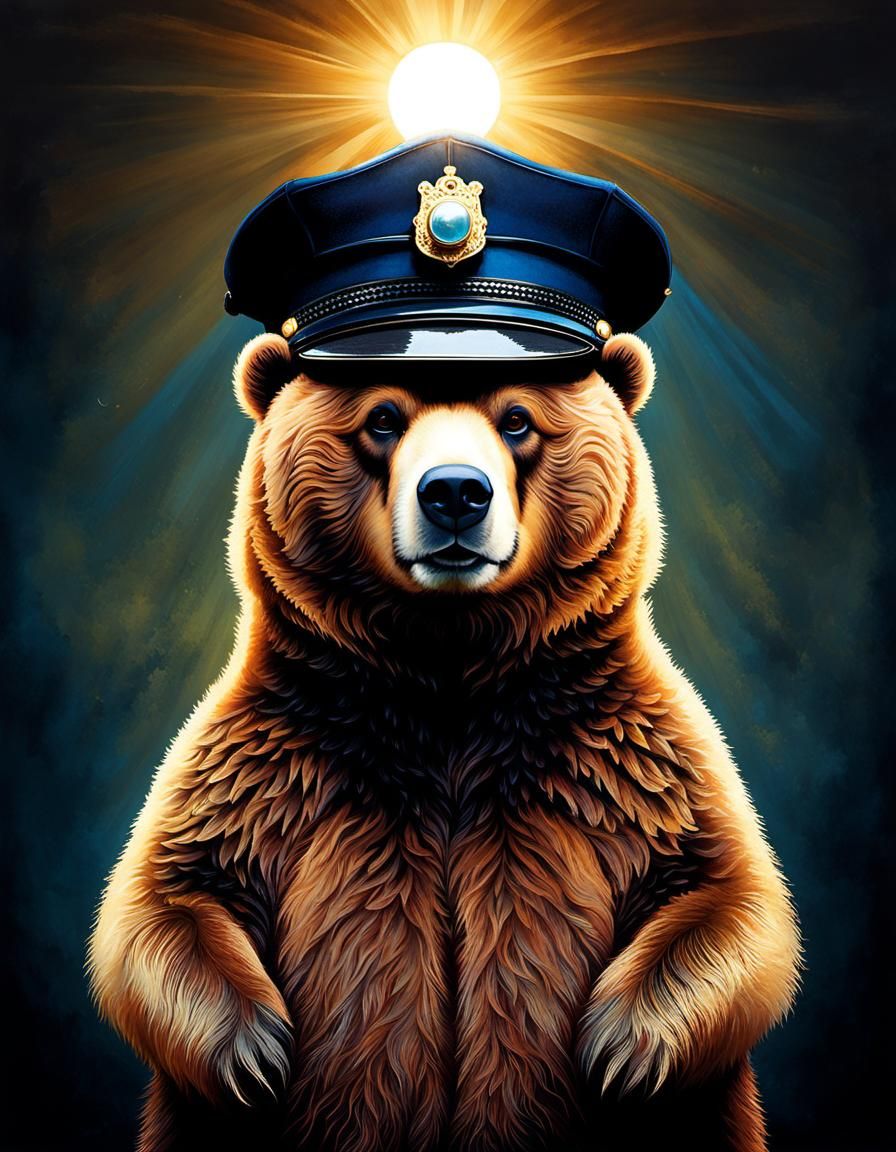 Magical Cyberpunk Bear in Glowing Sun Rays