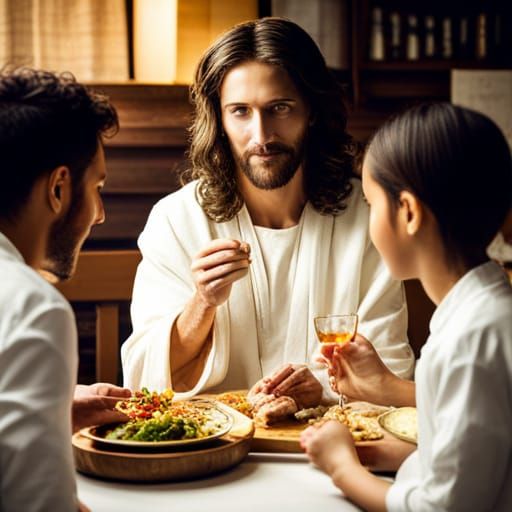 Jesus in Traditional Indian Restaurant with Friends
