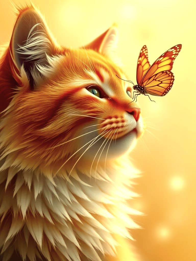 Orange Butterfly on Cat's Nose in Soft Focus