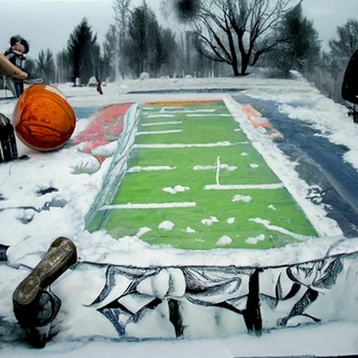 Retro Football Scene with Snowy Field and Chalk Art