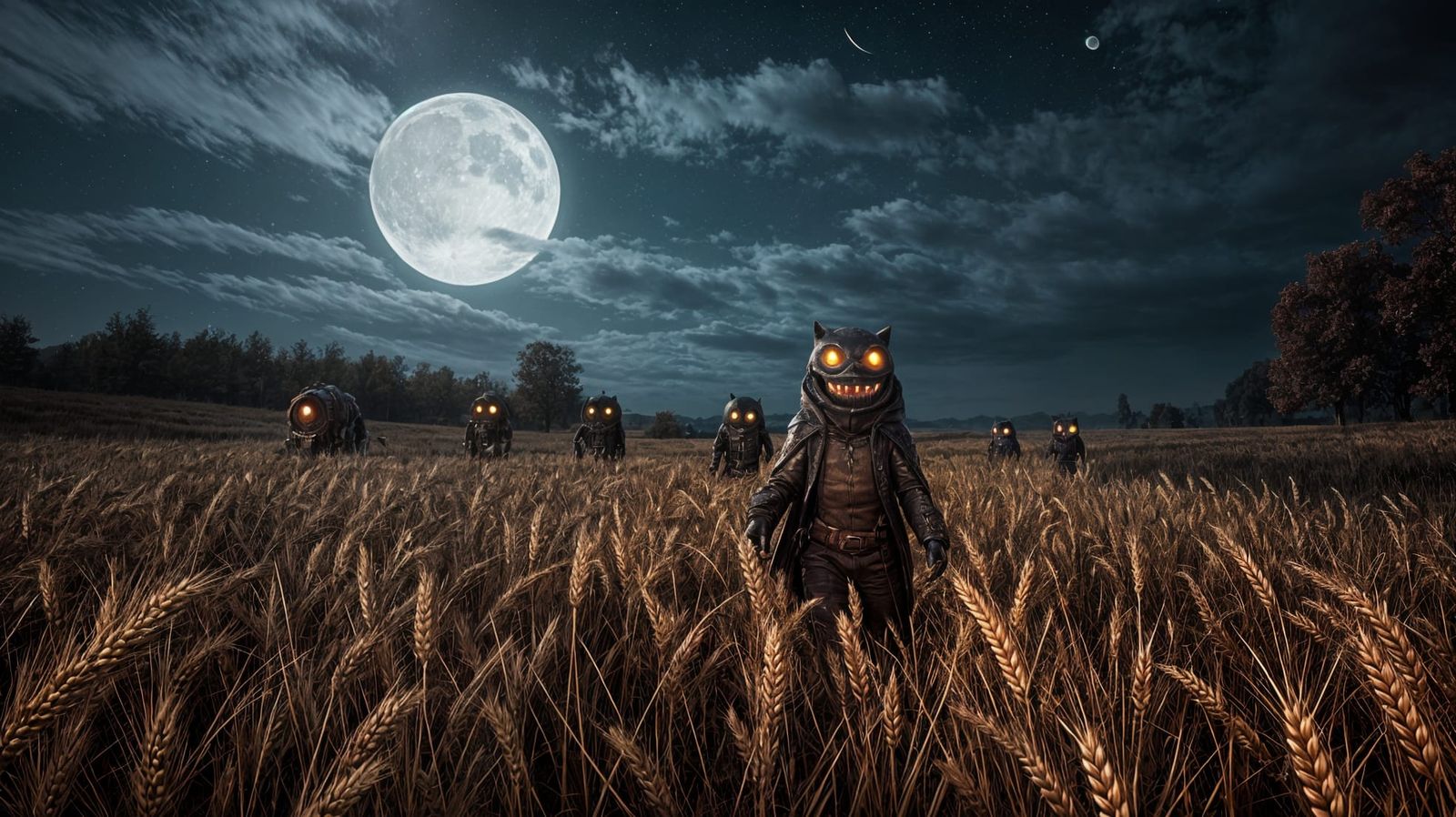 Moonlit Creatures Walk Through Wheat Fields