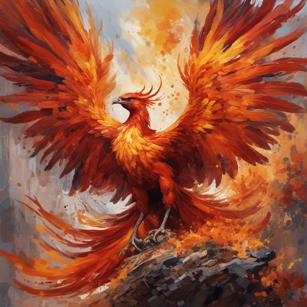 Vibrant Oil Painting of a Majestic Phoenix in Epic Impressio...
