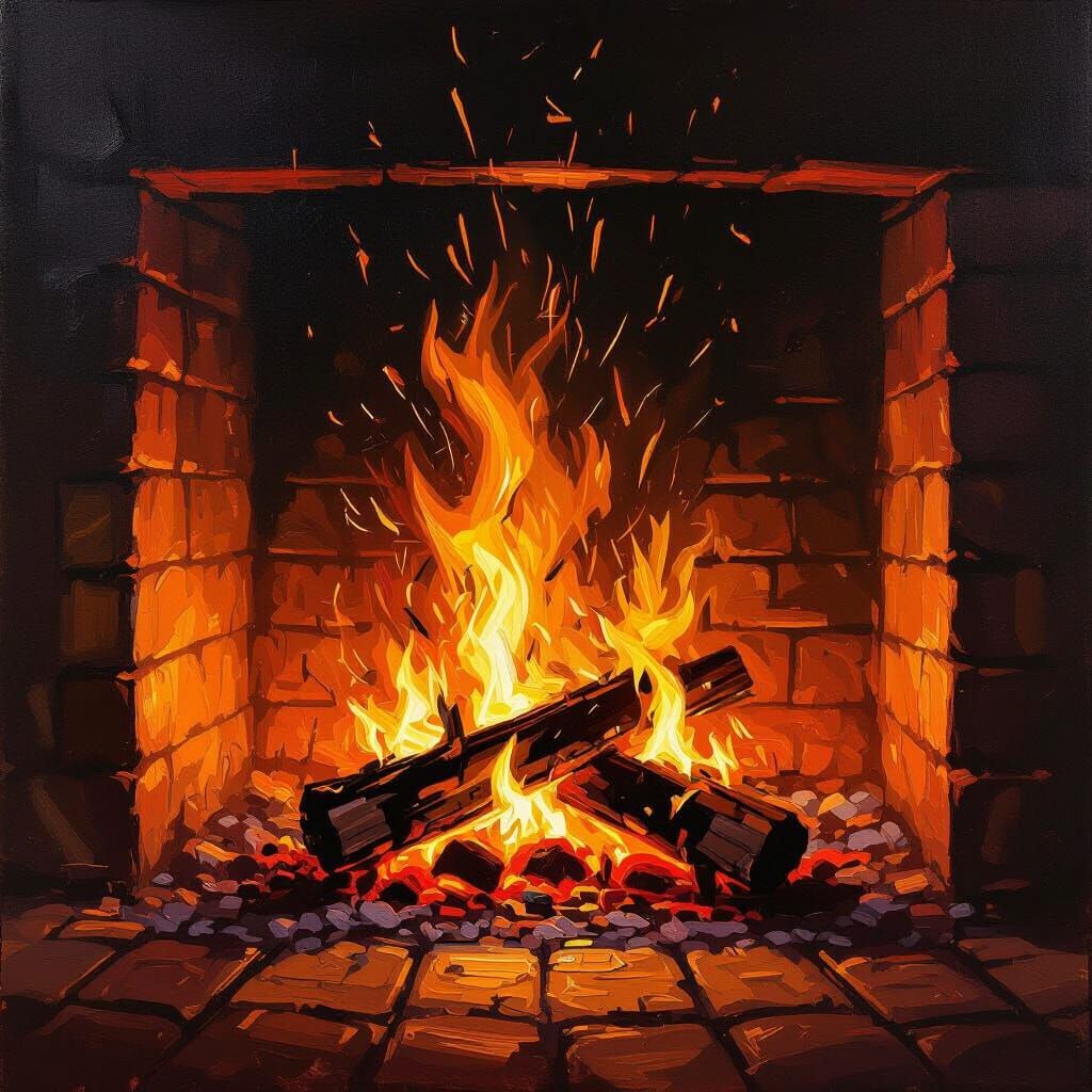 Roaring Hearth Fire with Dancing Shadows