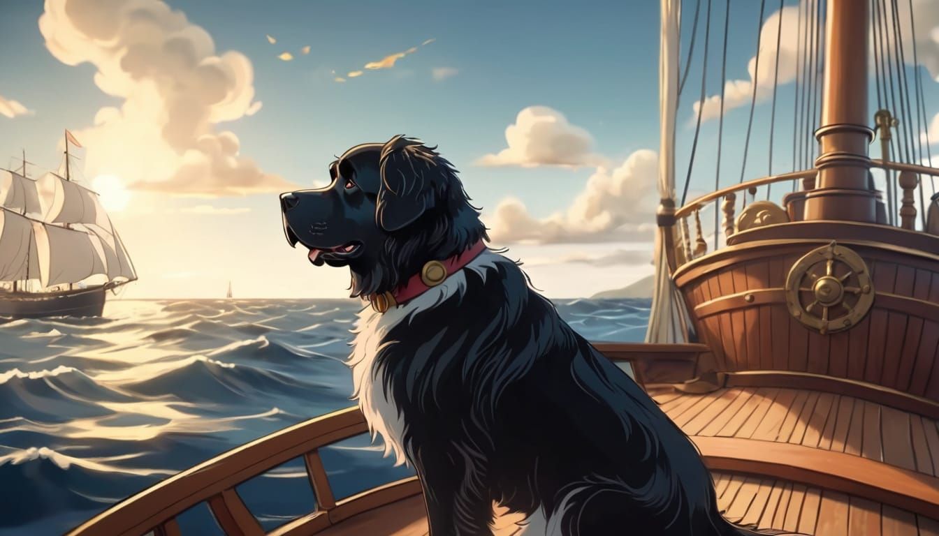 Sailing Captain and Her Faithful Newfoundland at the Helm