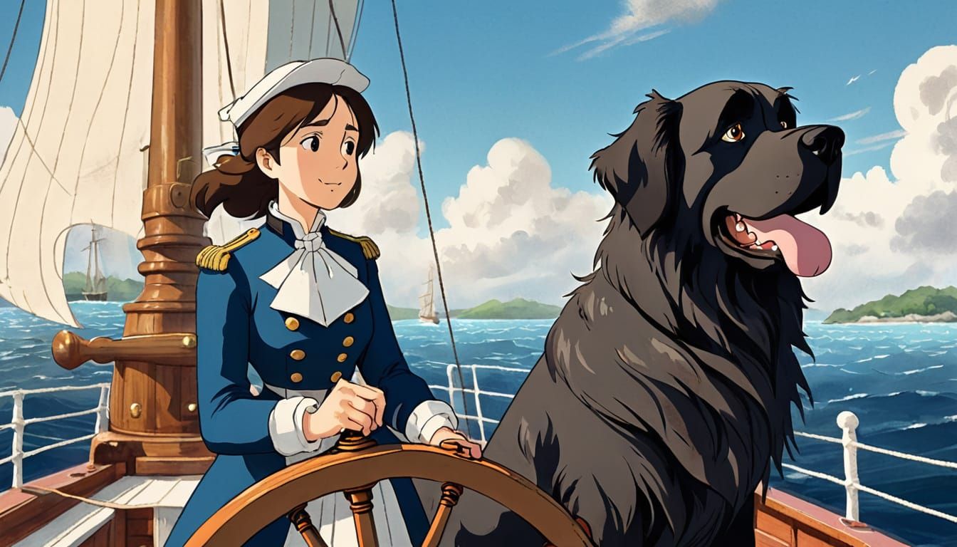 Captain and Her Loyal Newfoundland at the Helm