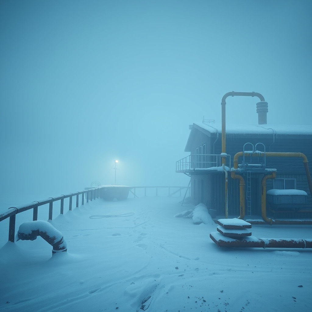 Abandoned Antarctic Research Station in Eerie Two-Color Pale...
