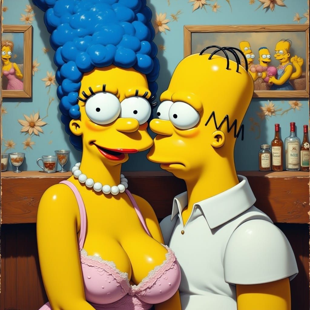 Marge and Homer Simpson <lora:Simpsons Burlesque:1.0>