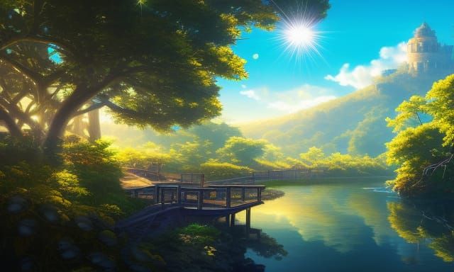 Magical Anime Scene with Stars and Mystical Lighting