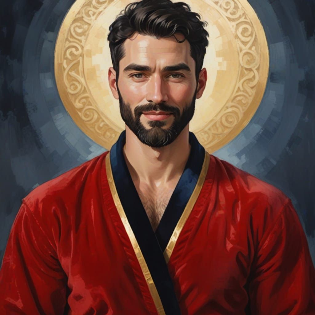 Joyous Man in Velvet Robe with Halo