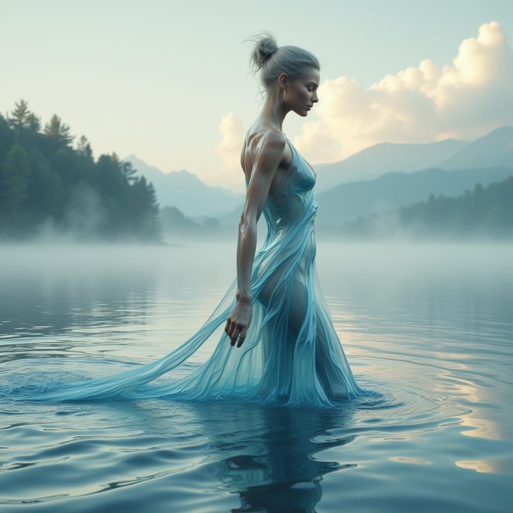 Ethereal Water Form: Woman Emerging from Lake