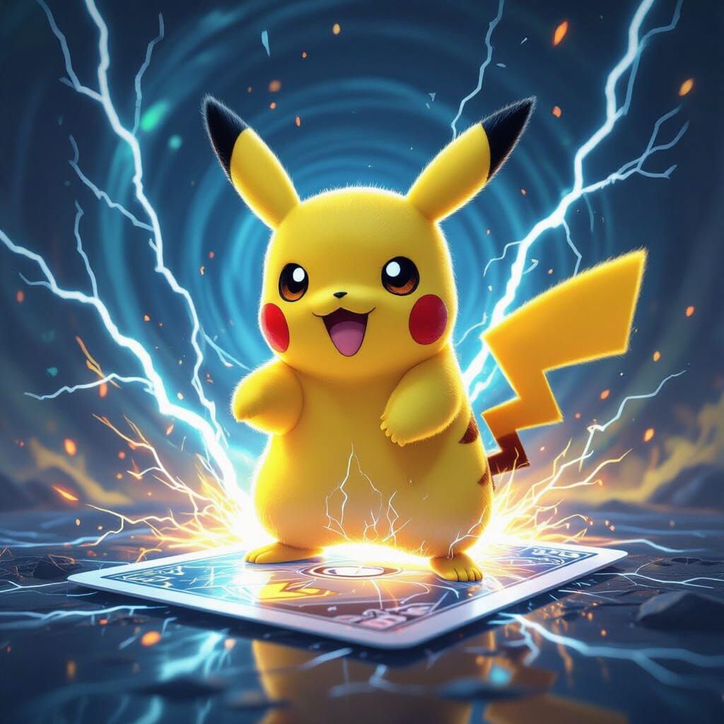 Holographic Pikachu Pokémon Card with Electric Energy