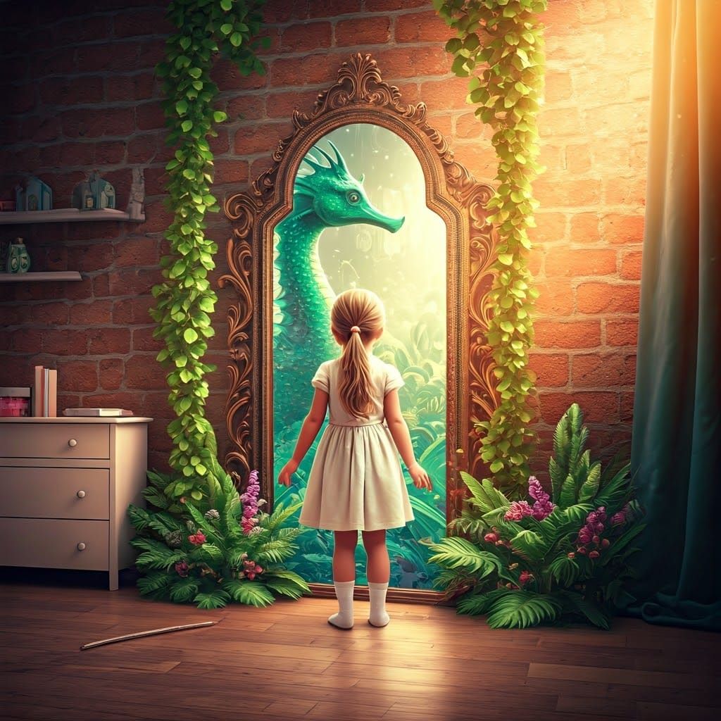 Little Girl Stepping into Whimsical Enchanted Castle Game Ro...