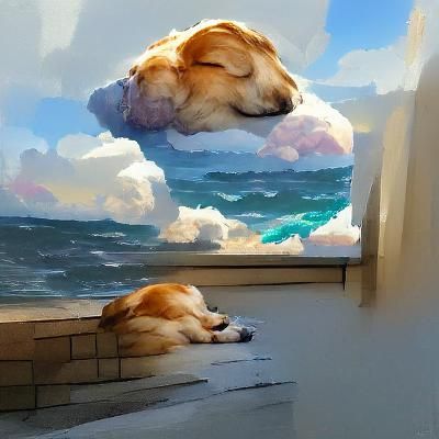Canine Serenity in a Dreamlike Oceanic Scene
