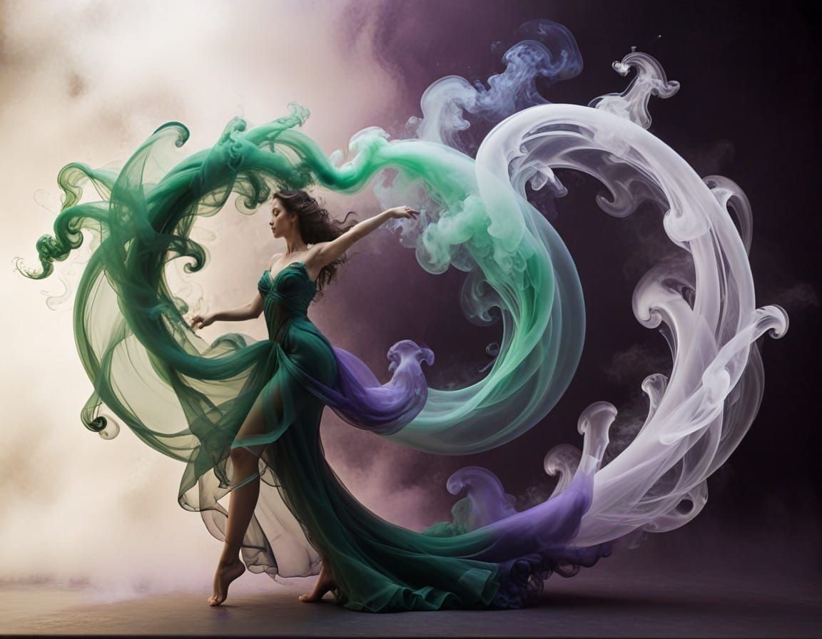 Enigmatic Heart-Shaped Dancer in Dark, Mystic Hues