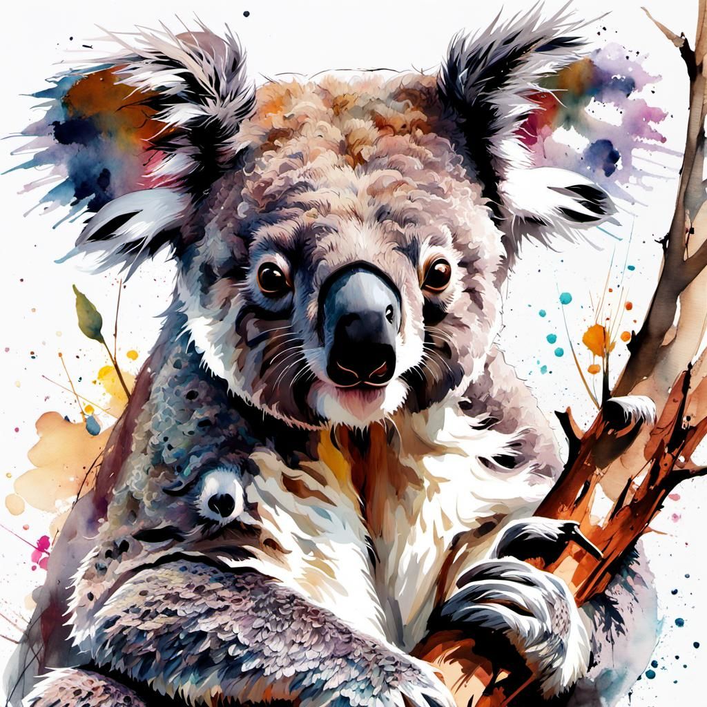 Dreamlike Koala Portrait in Stylized Watercolor