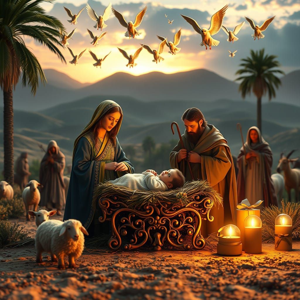 Ethereal Christmas Nativity Scene in Matte Painting Style