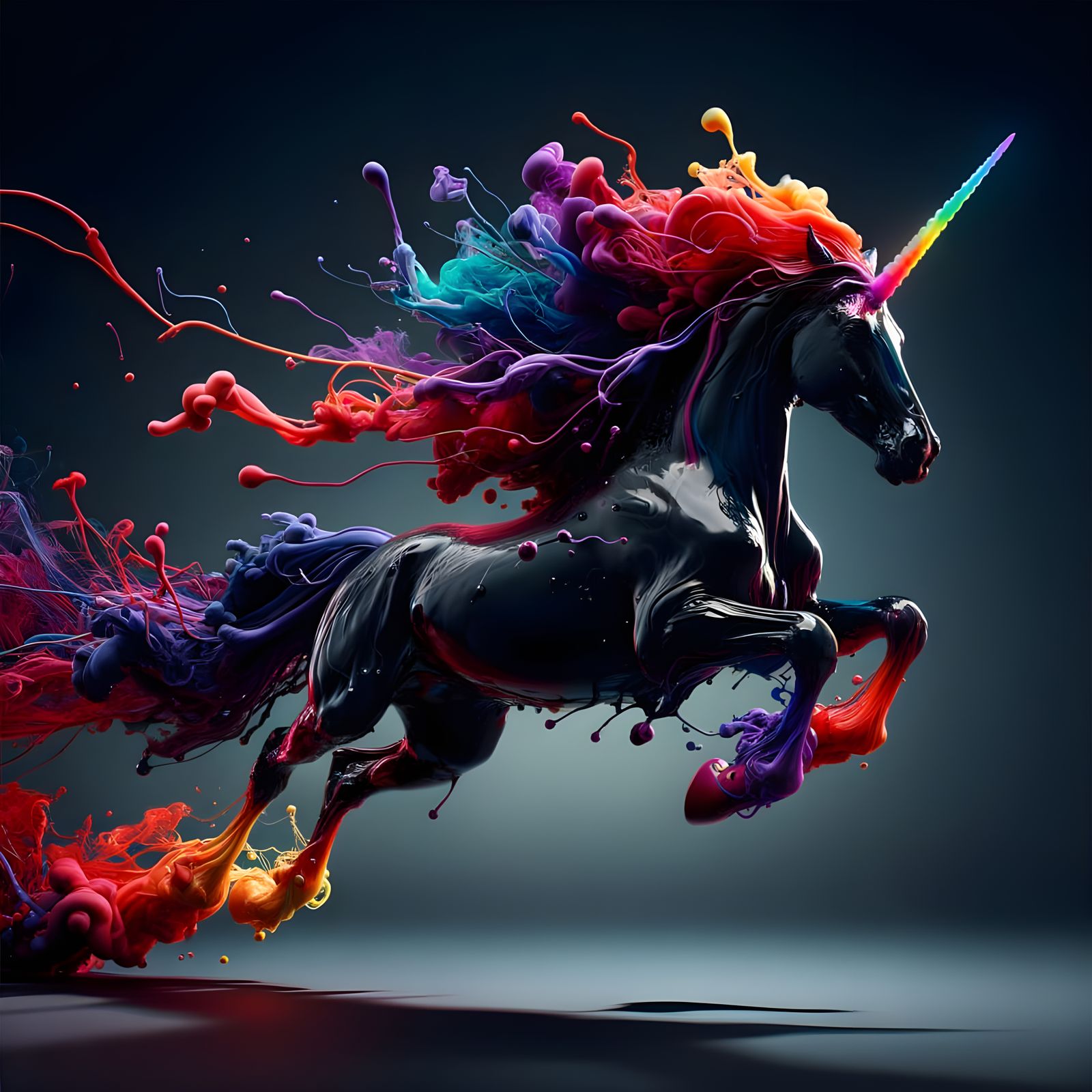 Mythical Unicorn Gallops Through the Air in a Swirl of Color