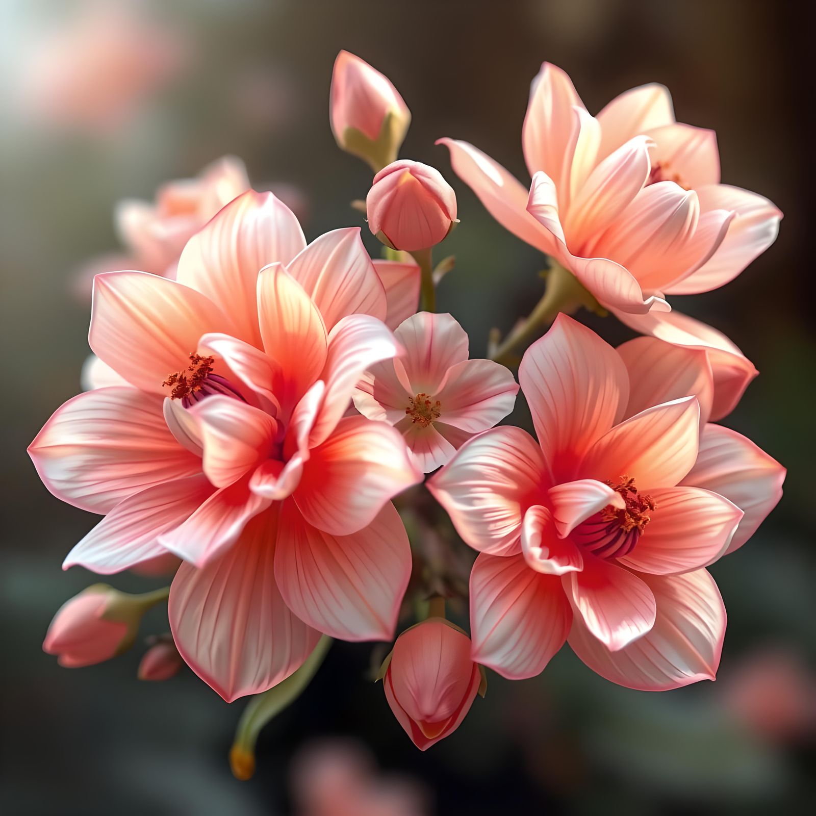 Elegant Fantasy Blooms in Whispers of Pink