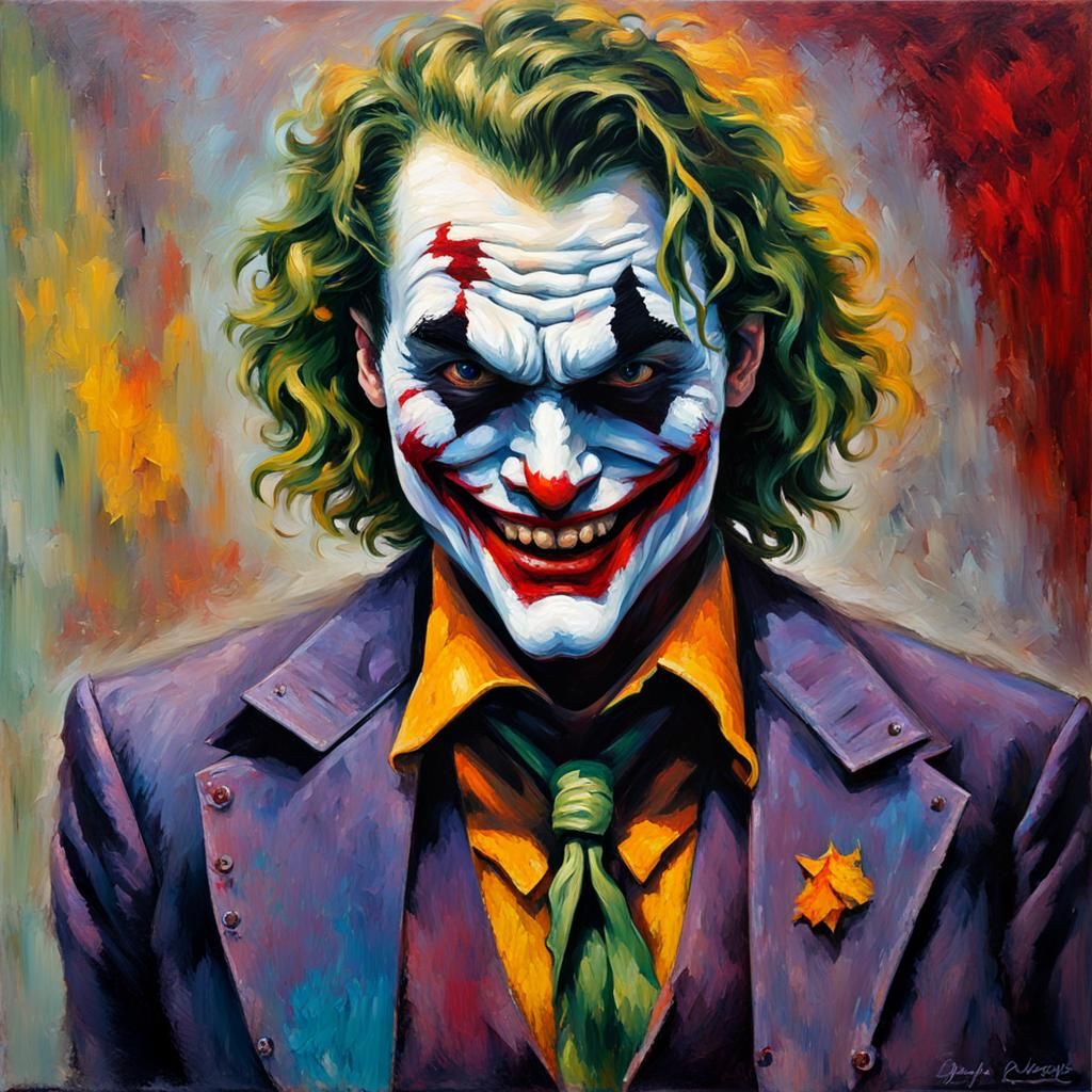 The Joker's Maniacal Grin in Neo-Impressionist Style