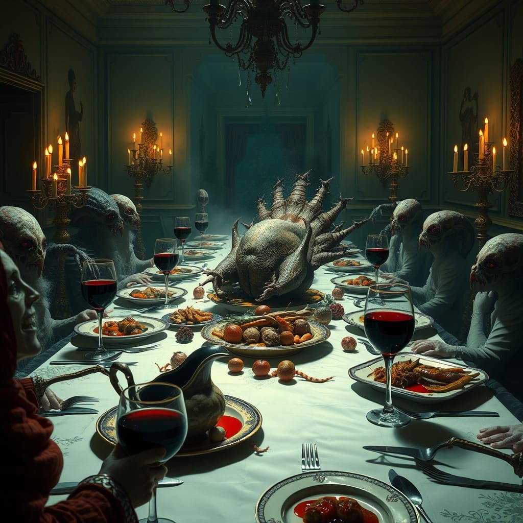 Grotesque Christmas Feast in Dark Gothic Style