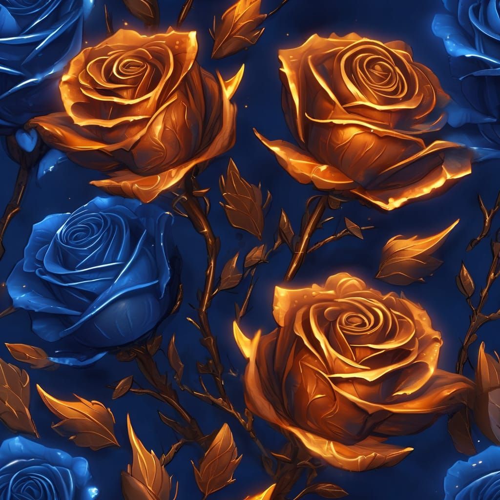 Blue Rose Ablaze: Fantasy Digital Art