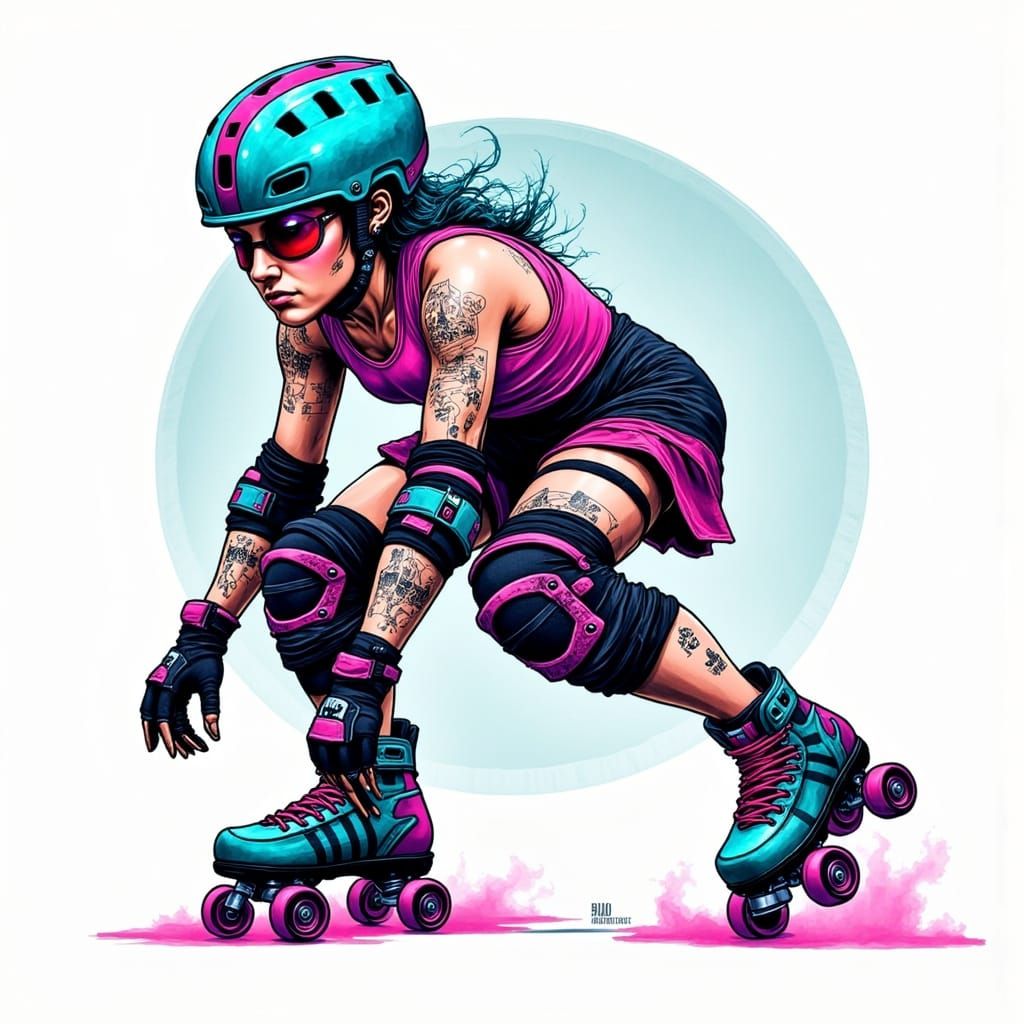 Roller Derby Illustration in Abstract Reality Style