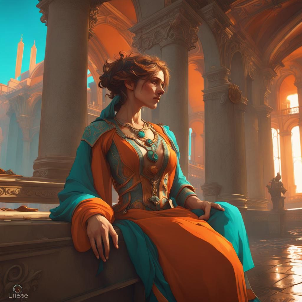 Epic Ancient Greek Concept Art of Ulisse and Penelope in Vib...