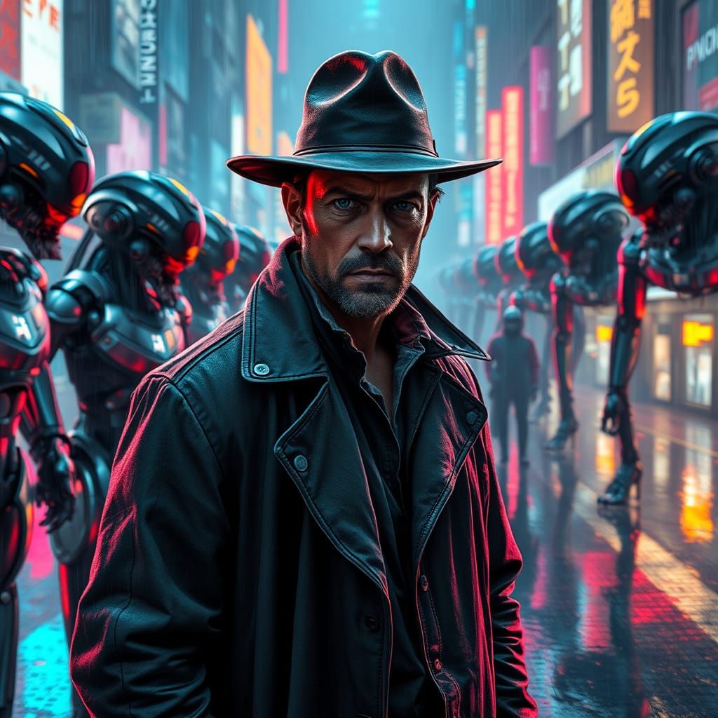 Cyberpunk Detective in Dystopian Metropolis