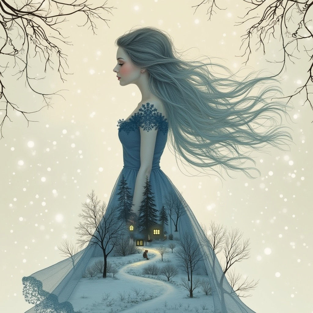 Whimsical Winter Fairytale with Delicate Silhouette