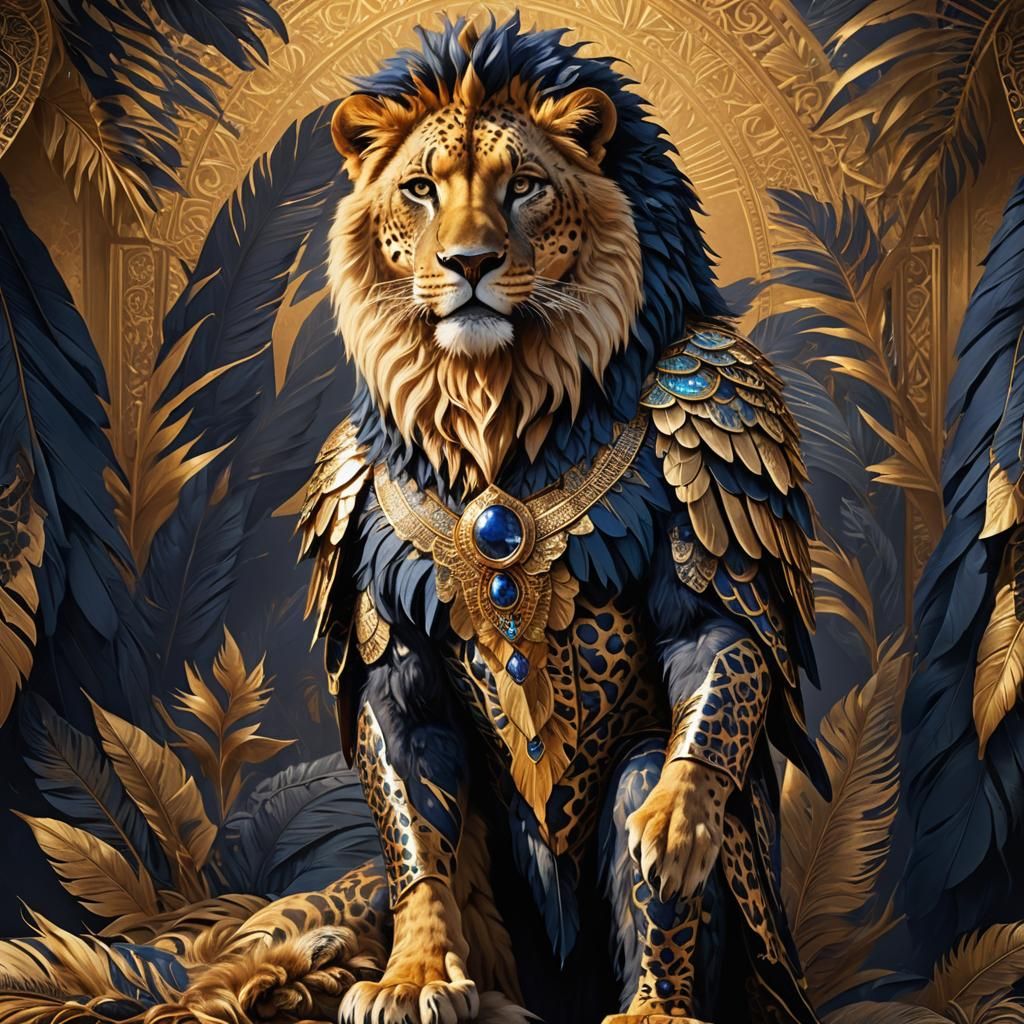Egyptian Eagle-Lion Hybrid in Luxurious Attire
