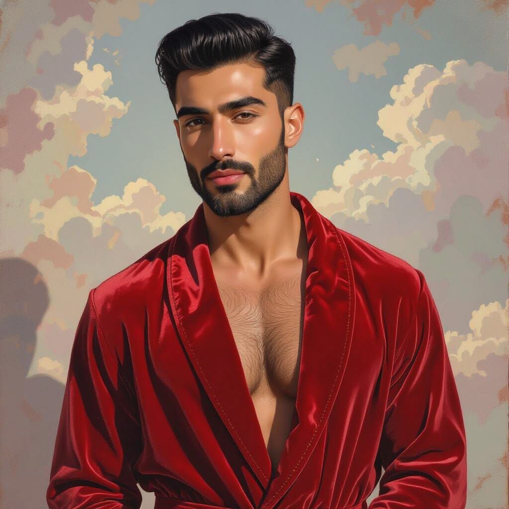 Handsome Man in Velvet Robe with Cosmic Details