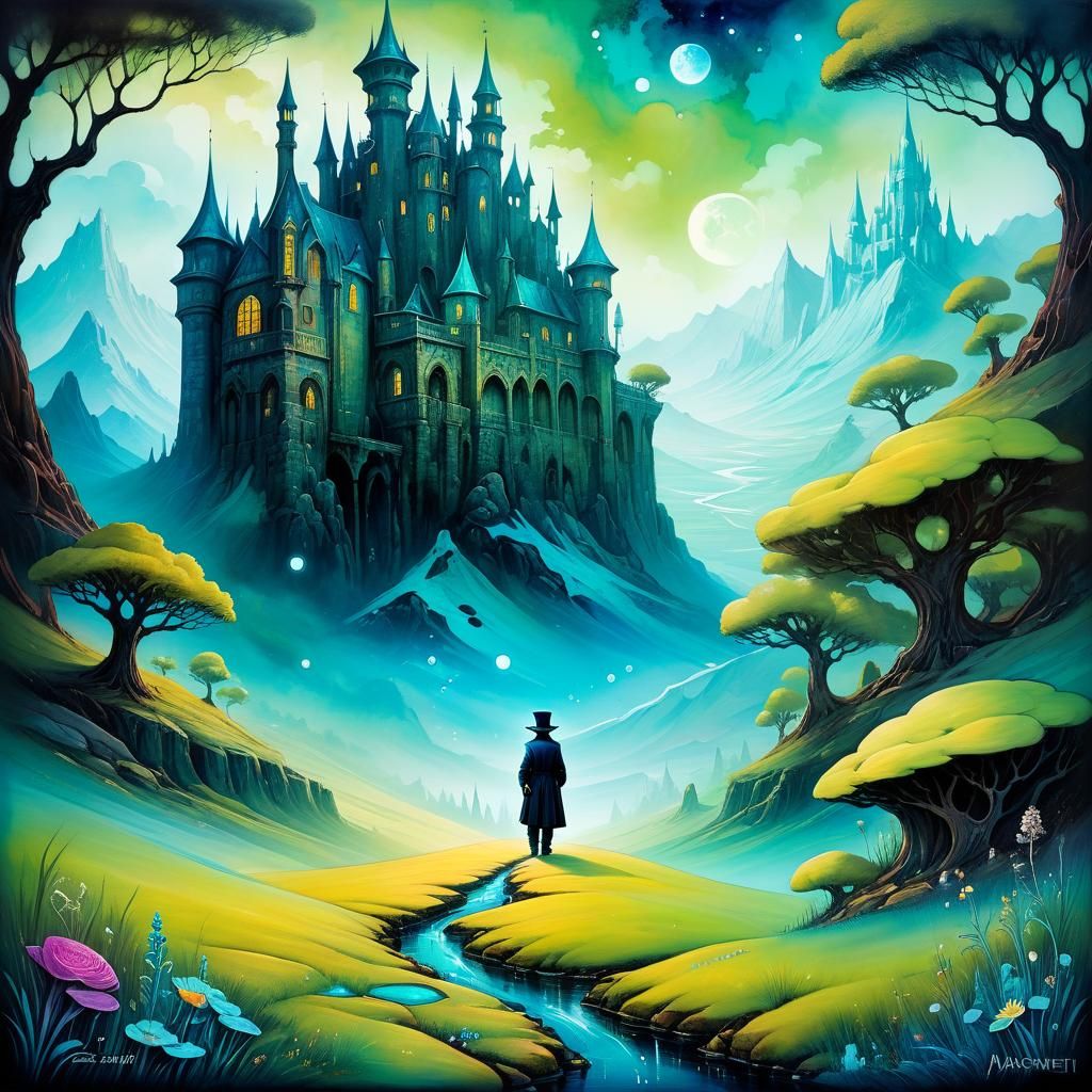 Mystical Woodland Scene in Enigmatic Watercolor Style