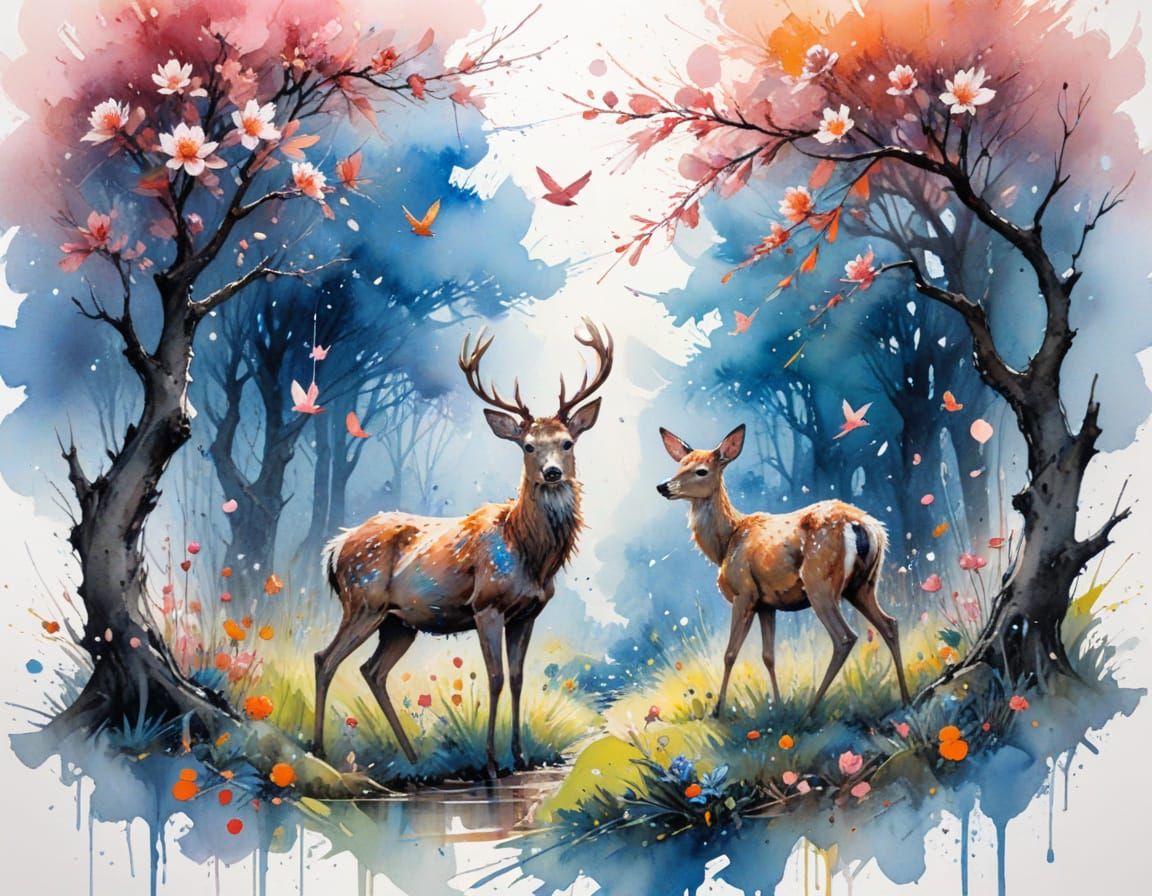 Whimsical Spring Orchard Diorama in Watercolour Style