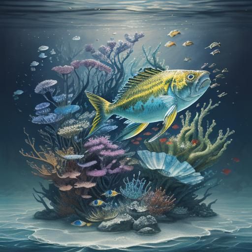 Pisces zodiac sign, two fish, watercolor, pencil sketch, ink...